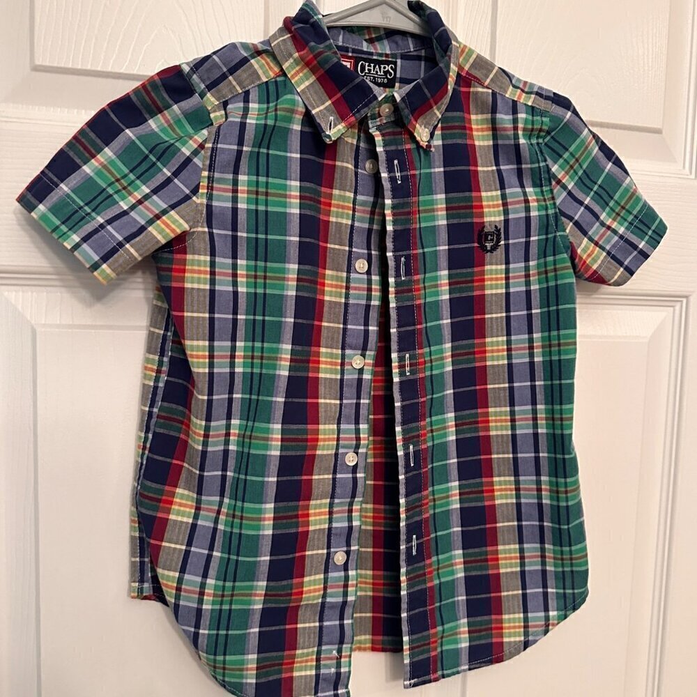 Chaps Easy Care Button Down Colorful Collared Shirt Size Boys 5